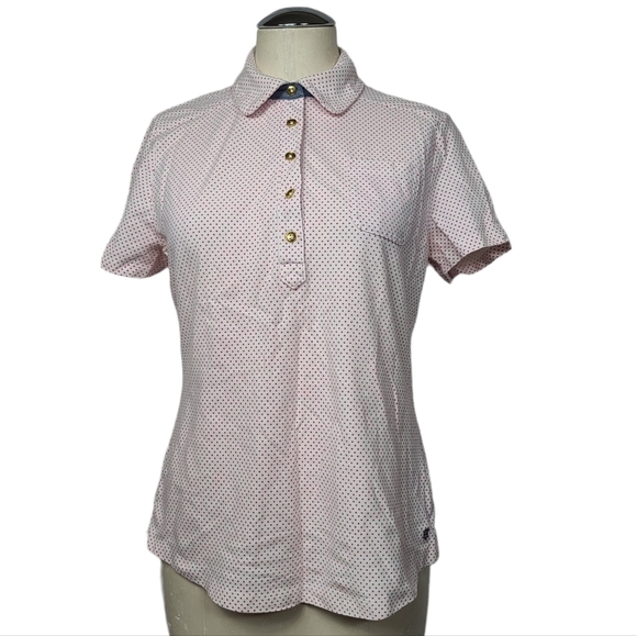 Tommy Hilfiger White Pink Polka Dot Half Button Down Short Sleeve Polo Shirt L - Picture 1 of 6
